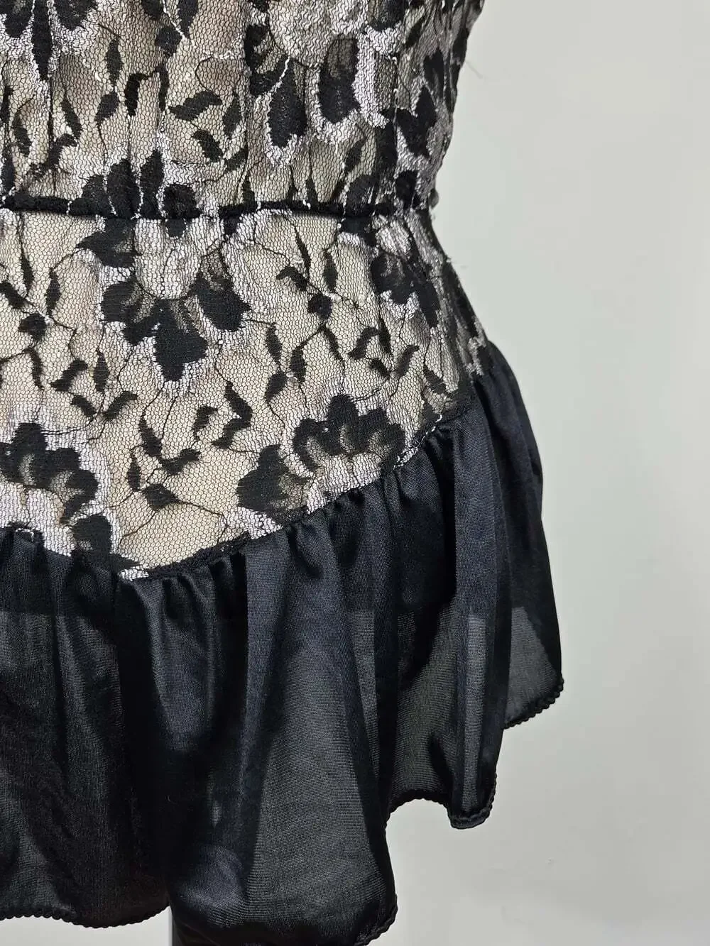 Vintage Undercover Wear Black Lace Teddy Romper Bodysuit Small Lingerie USA